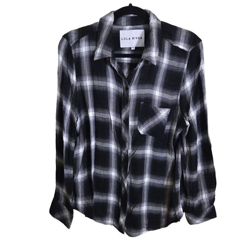 Lola River Black White Plaid Flannel Shirt Size M